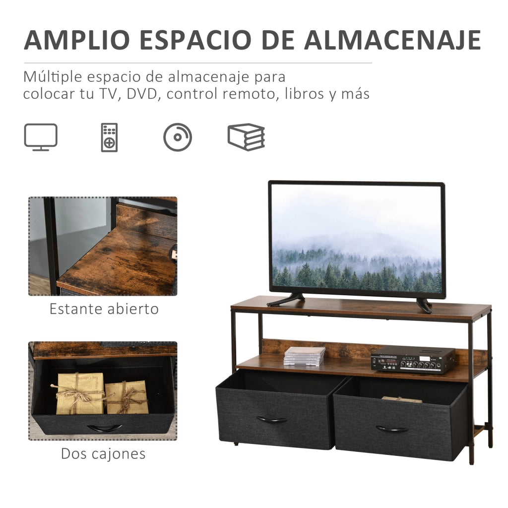 Mobile TV con ripiani e 2 cassetti ¨C zephmum ¨C marrone e nero 98x30x30 cm