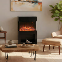 Camino Elettrico da Pavimento con Effetto Fiamma 3D Colorata 1000W/2000W con Temperatura Regolabile e Telecomando Nero