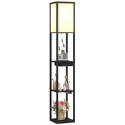 Lampada da terra con scaffale 3 livelli, interruttore a pedale, porte USB ¨C zephmum ¨C MDF, nero