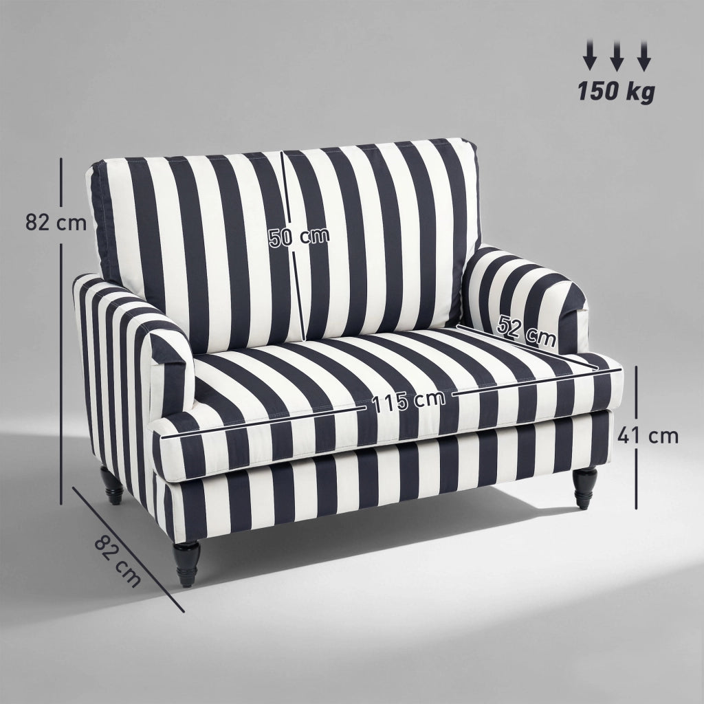 Poltrona da Salotto con Seduta Ampia in Velluto a Righe con Molle a S, 115x82x82 cm, Nero e Bianco