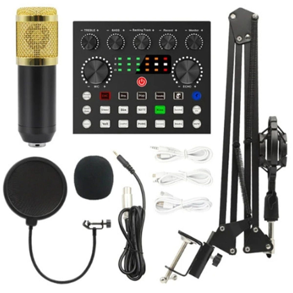 Trade Shop - Set Professionale Con Microfono A Condensatore Scheda Audio Q-sk8 Per Podcast Registrazione -