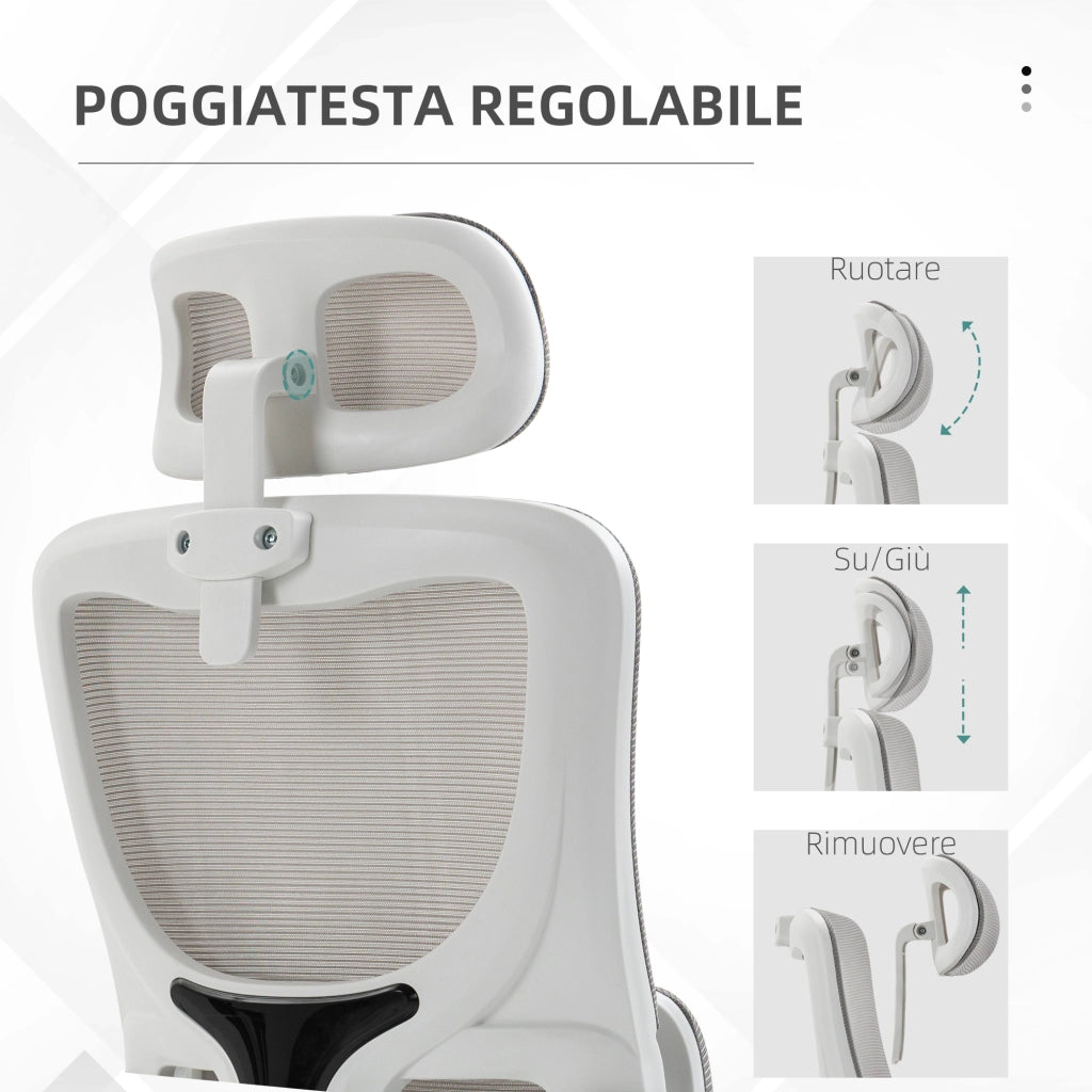Sedia da Ufficio Ergonomica ¨C zephmum ¨C Grigio 60x59x114-122 cm con Poggiatesta