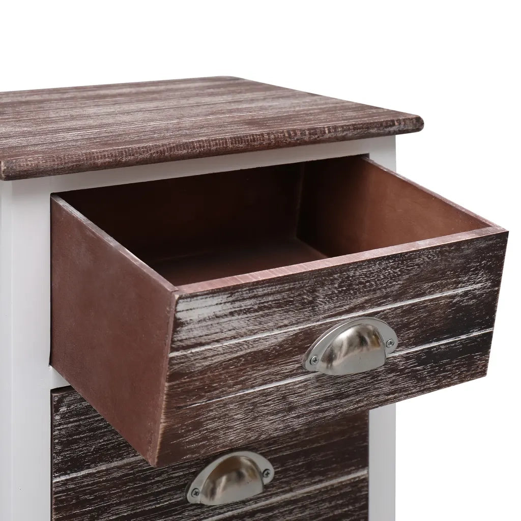 Comodino Marrone e Bianco 38x28x45 cm in Legno di Paulownia cod mxl 30705