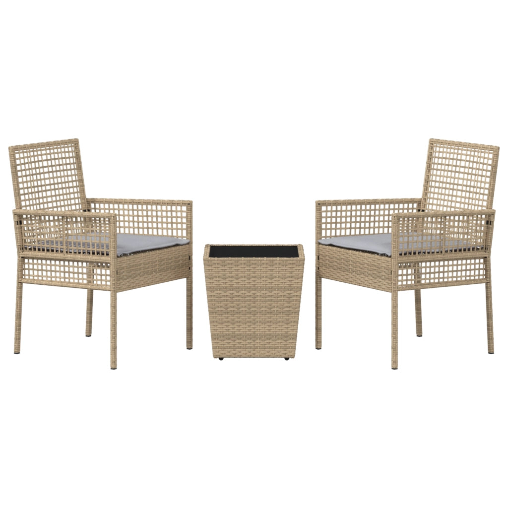 Set Bistro da Giardino 3 Pezzi con Cuscini Beige in Polyrattan