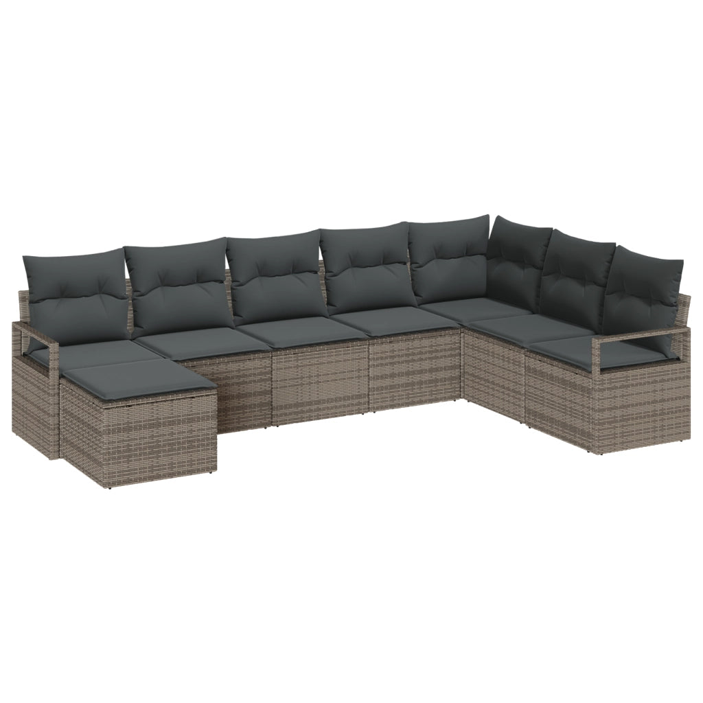 Set di divani da giardino a 8 pezzi con cuscini grigi in polyrattan