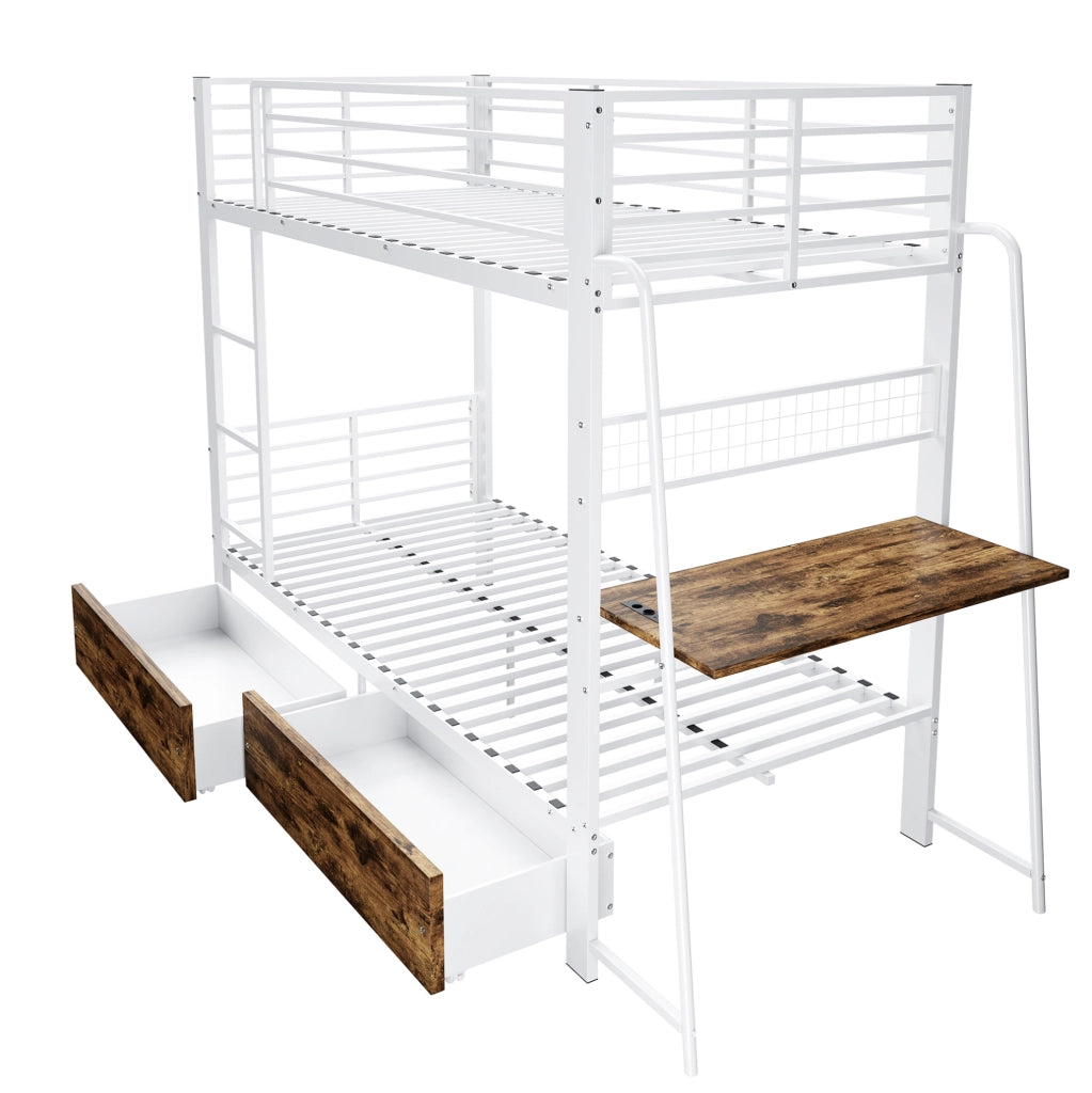Letto a castello 90x200 cm in metallo e MDF con cassetti