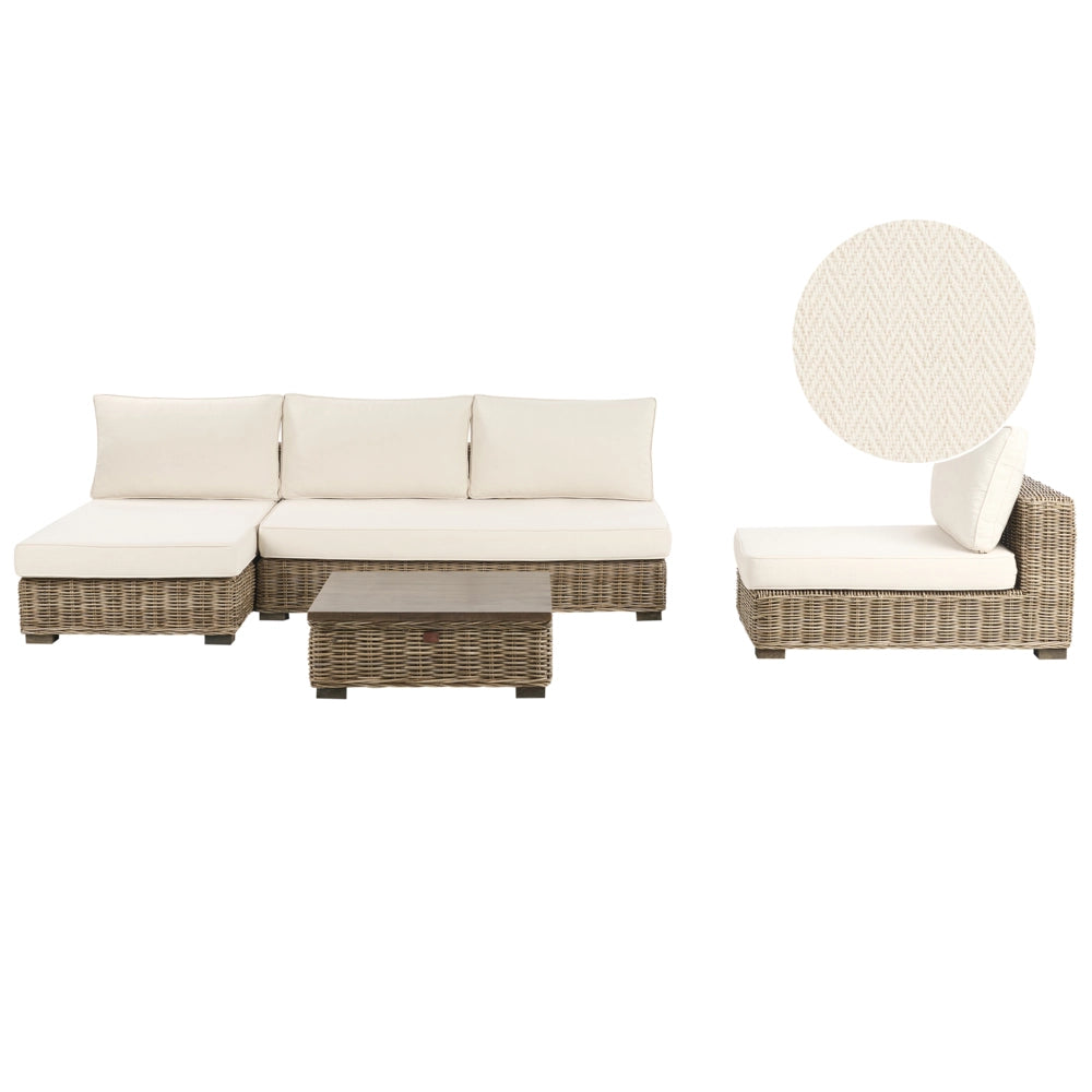 Set salotto da giardino grigio in rattan naturale divano da esterno con tavolino destro