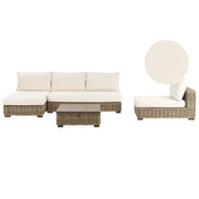 Set salotto da giardino grigio in rattan naturale divano da esterno con tavolino destro