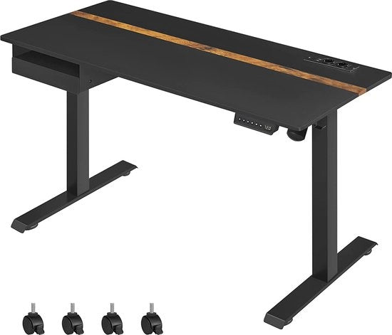 Scrivania regolabile in altezza - Scrivania elettrica - Con prese elettriche - Senza pedane regolabili - 60 x 140 cm - Nero