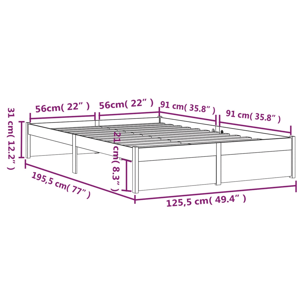 Letto matrimoniale | Letto per adulti | Giroletto in Legno Massello 120x190 cm Small Double