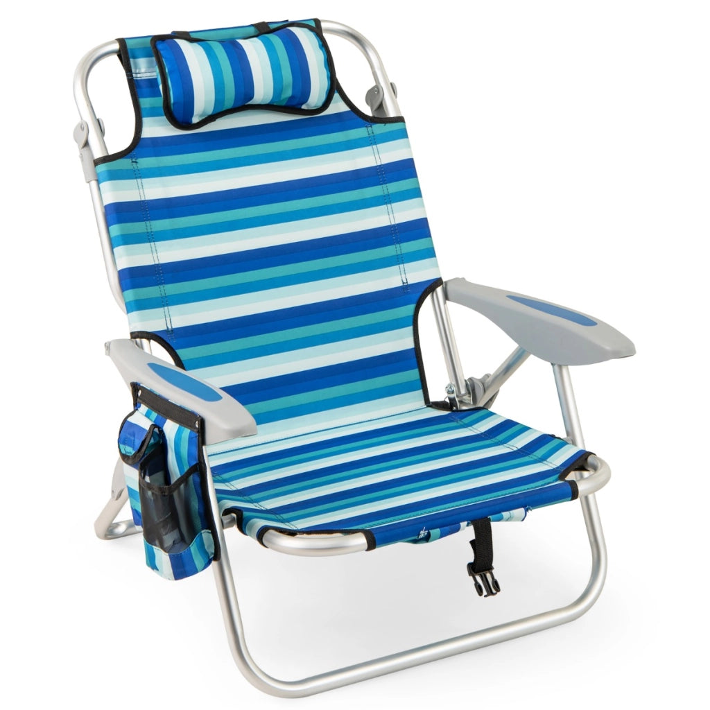 Sedia pieghevole da spiaggia per adulti telaio in alluminio borsa termica , Sedia bassa da sabbia leggera con schienale regolabile Blu