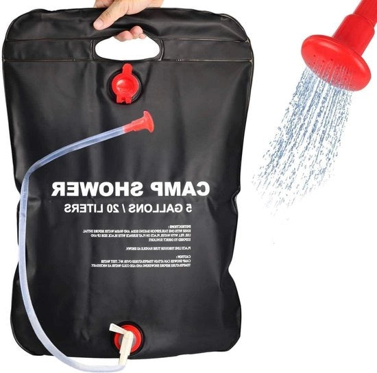 Douchetta portatile a energia solare - 5 galloni/20 litri con tubo e testa di doccia - per campeggio, spiaggia, nuoto e viaggi.
