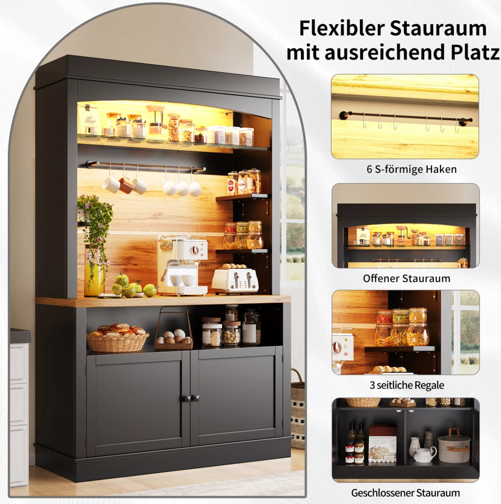 ARMADIO DA CUCINA ALTO 107x43x184 cm Nero LED Set 2 unità