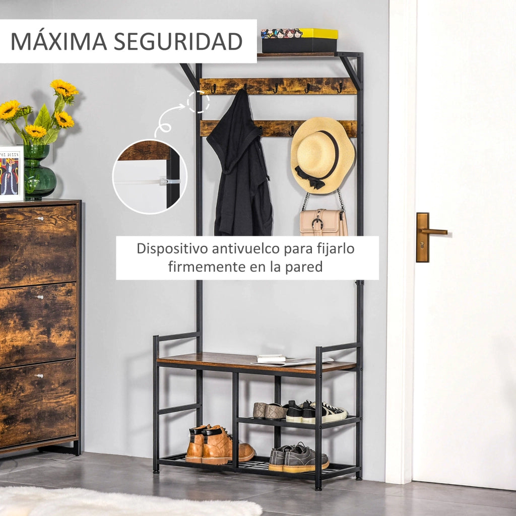 Appendiabiti con scaffali e ganci ¨C zephmum ¨C 84x34,5x180 cm colore nero marrone stile industriale