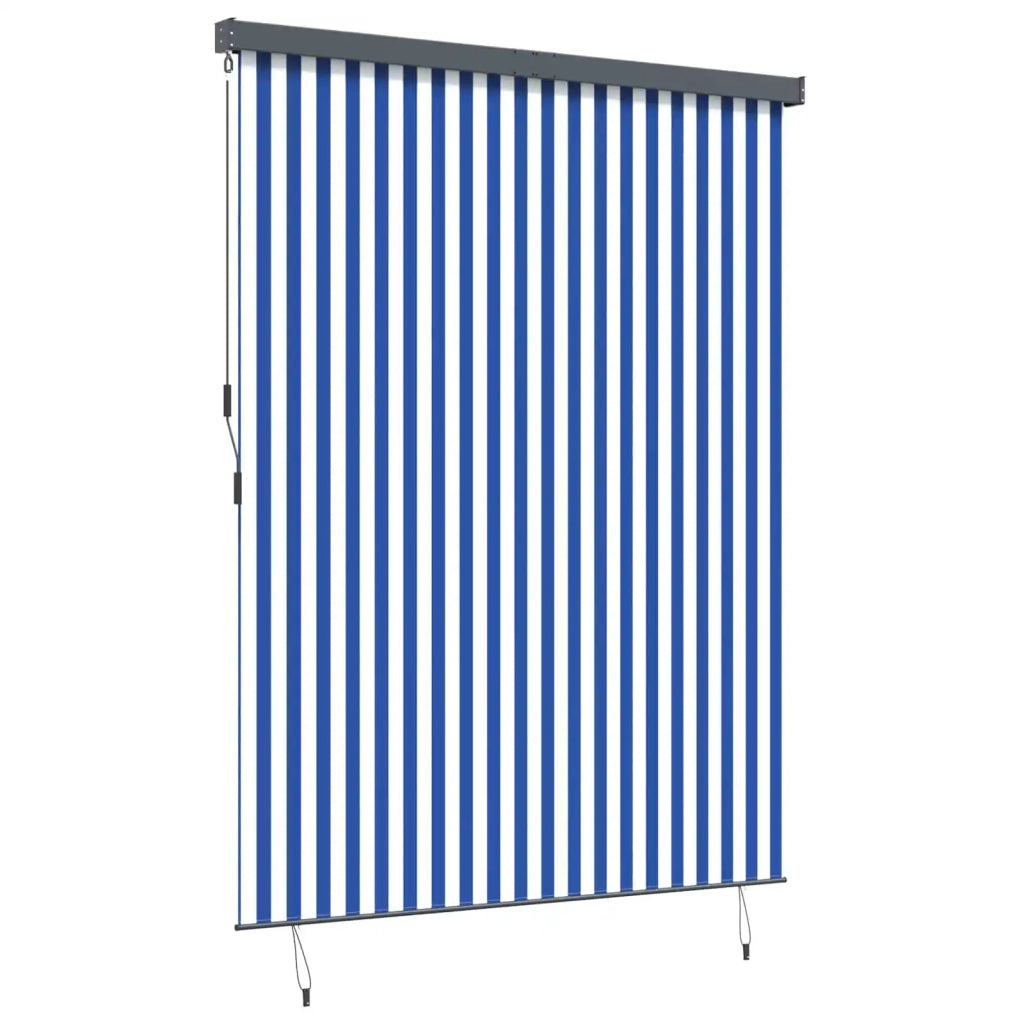 Tenda a rullo Blu e Bianco 200 x 250 cm Tessuto e Alluminio 362087
