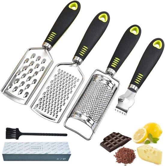 Set di 4 Raspatelli e Raspatelle per Formaggio - Piccolo Raspatello da Cucina - Acciaio Inox - Grossa, Media e Sottile - Zester per Formaggio, Limone e Erbe