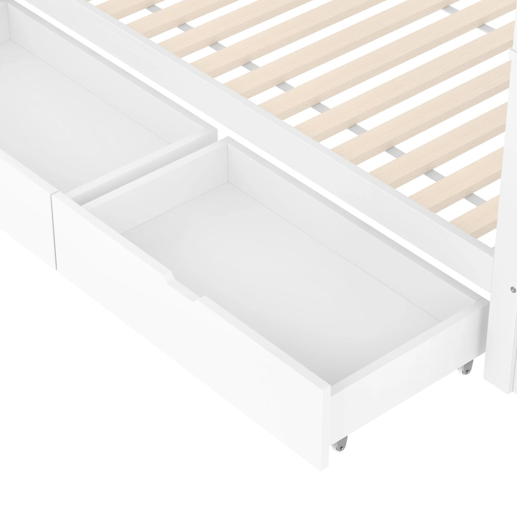 Letto a Castello 90x200 cm; 2 Posti; con 2 Cassetti; Scaffale scale e sponde alte - Bianco