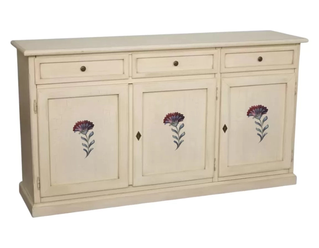 Madia credenza 3 porte avorio anticato legno shabby decorata 156x42x85 - Mobili 2G