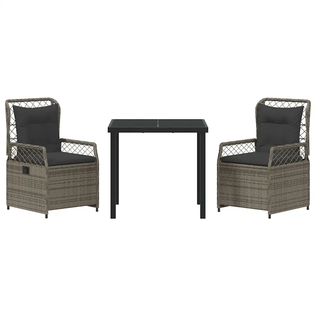 Set da Pranzo per Giardino 3 pcs Grigio polyrattan 3380995