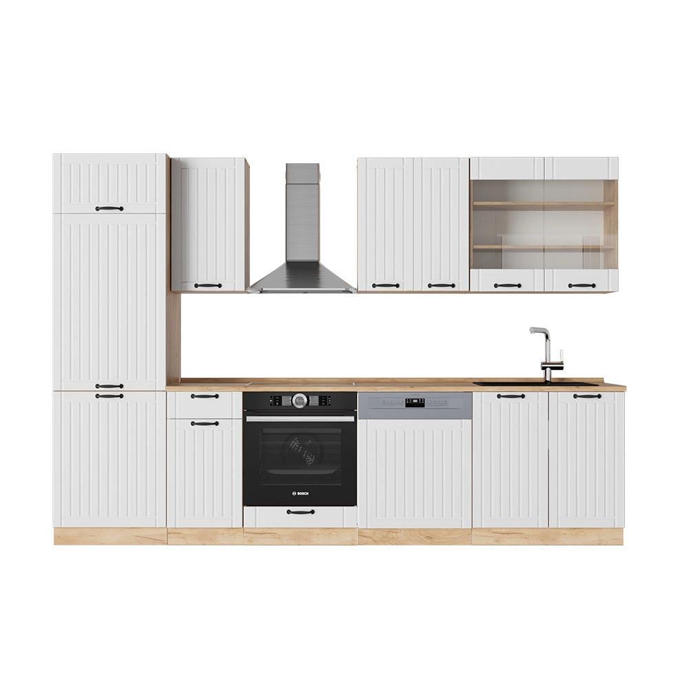 Cucina componibile Fame-Line Bianco rustico/Rovere dorato 300 cm, PL Rovere Vicco