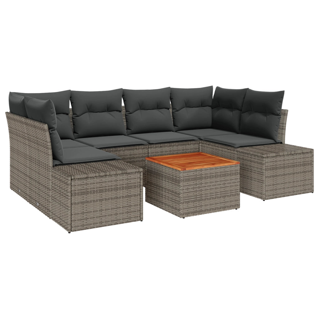 Set divani giardino 7 pezzi con cuscini Grigio Polyrattan Acacia