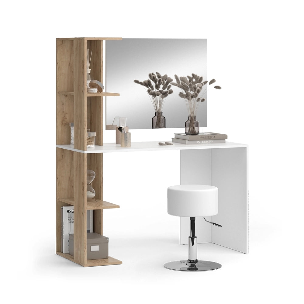 Vicco Tavolo da toeletta Bianco/Sonoma 122.2 cm con sgabello