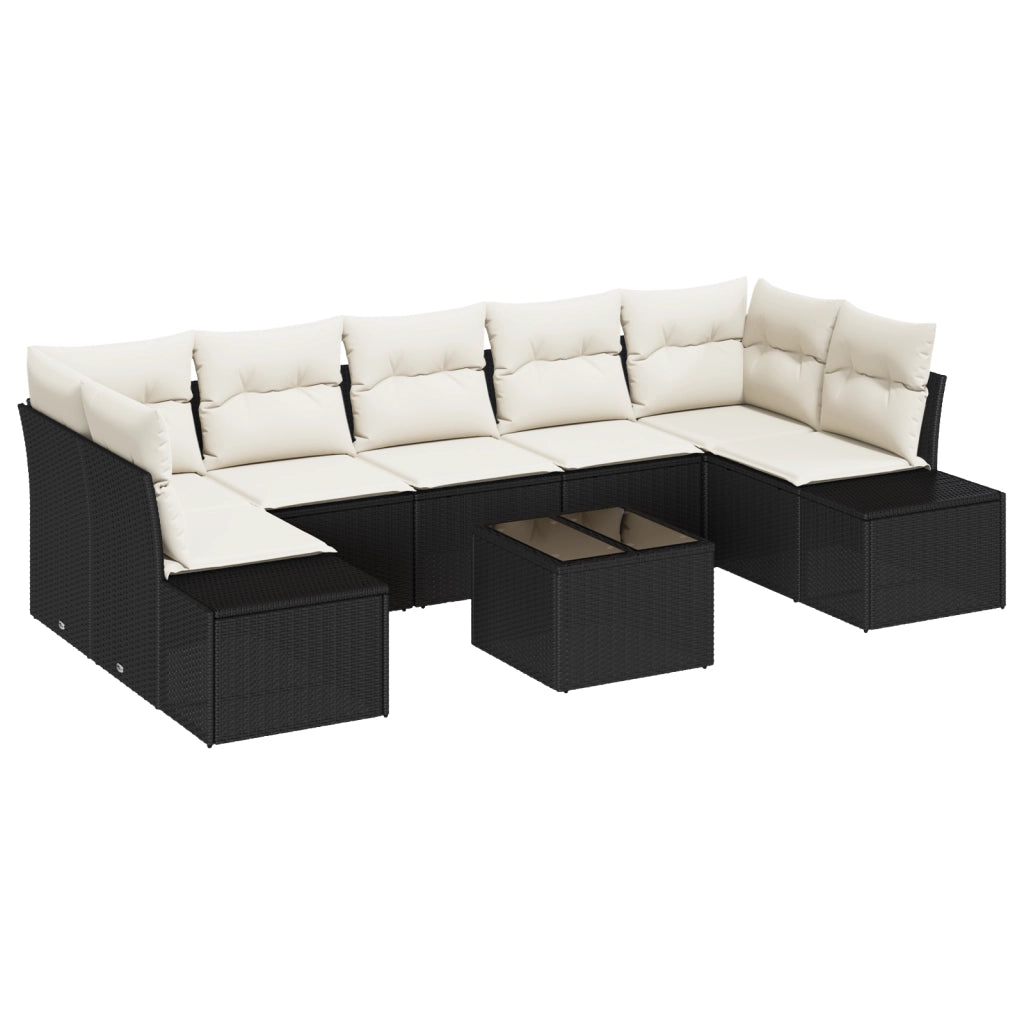 Set Divano da Giardino 8 Pezzi con Cuscini in Polyrattan Nero