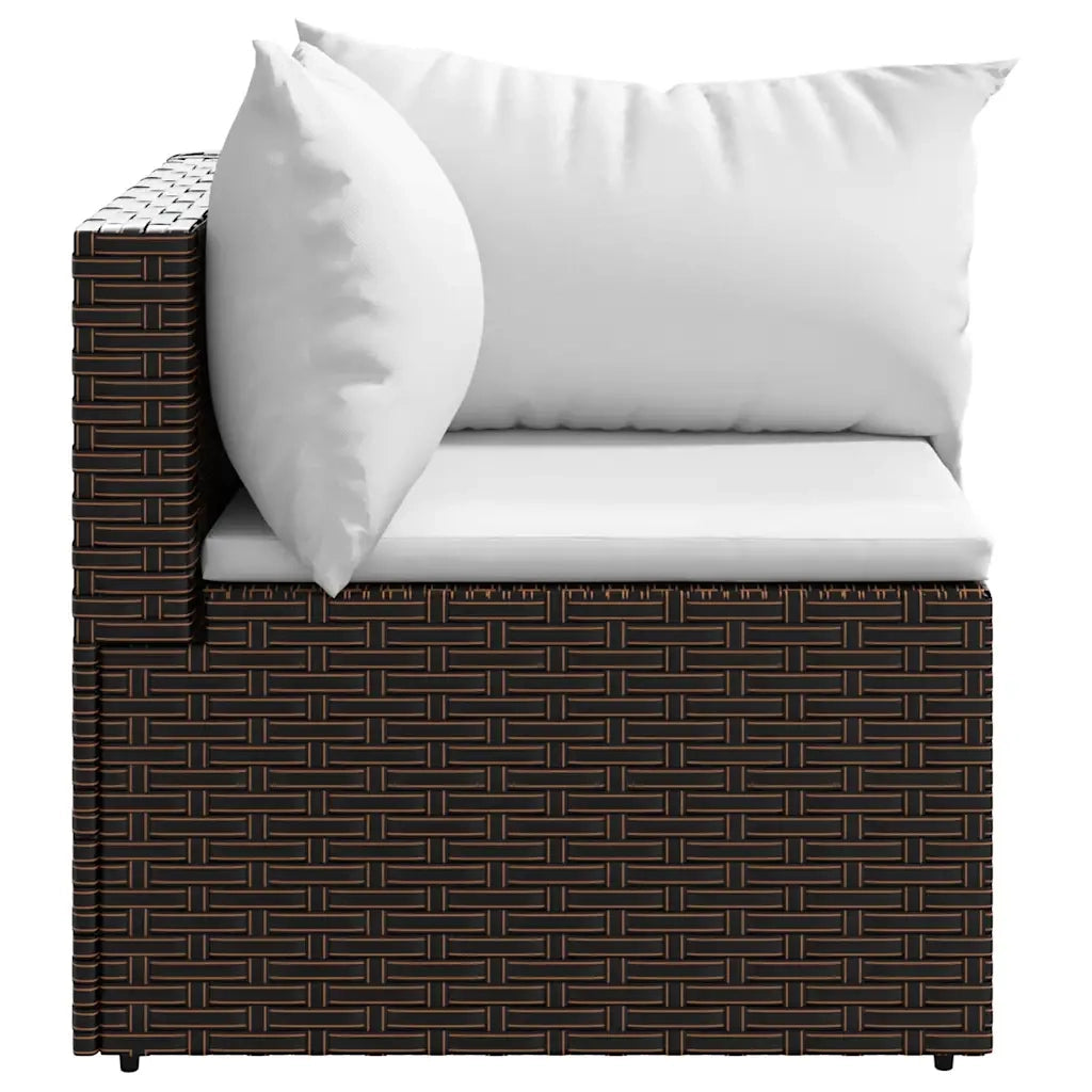Divano angolare da giardino con cuscini-Sofa da giardino-Divano da esterno in Polyrattan Marrone