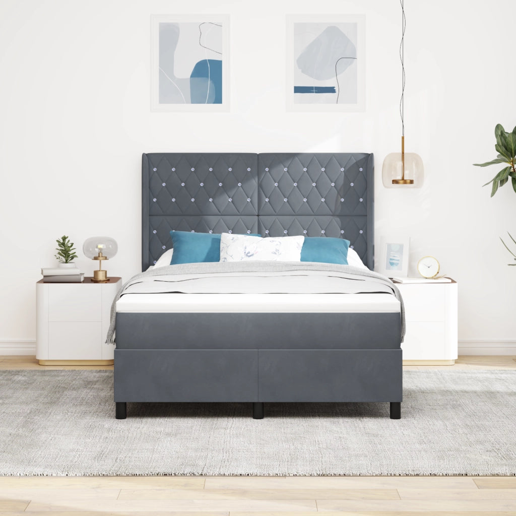 Letto Box Spring con Materasso e LED Grigio Scuro 160x200 cm Velluto