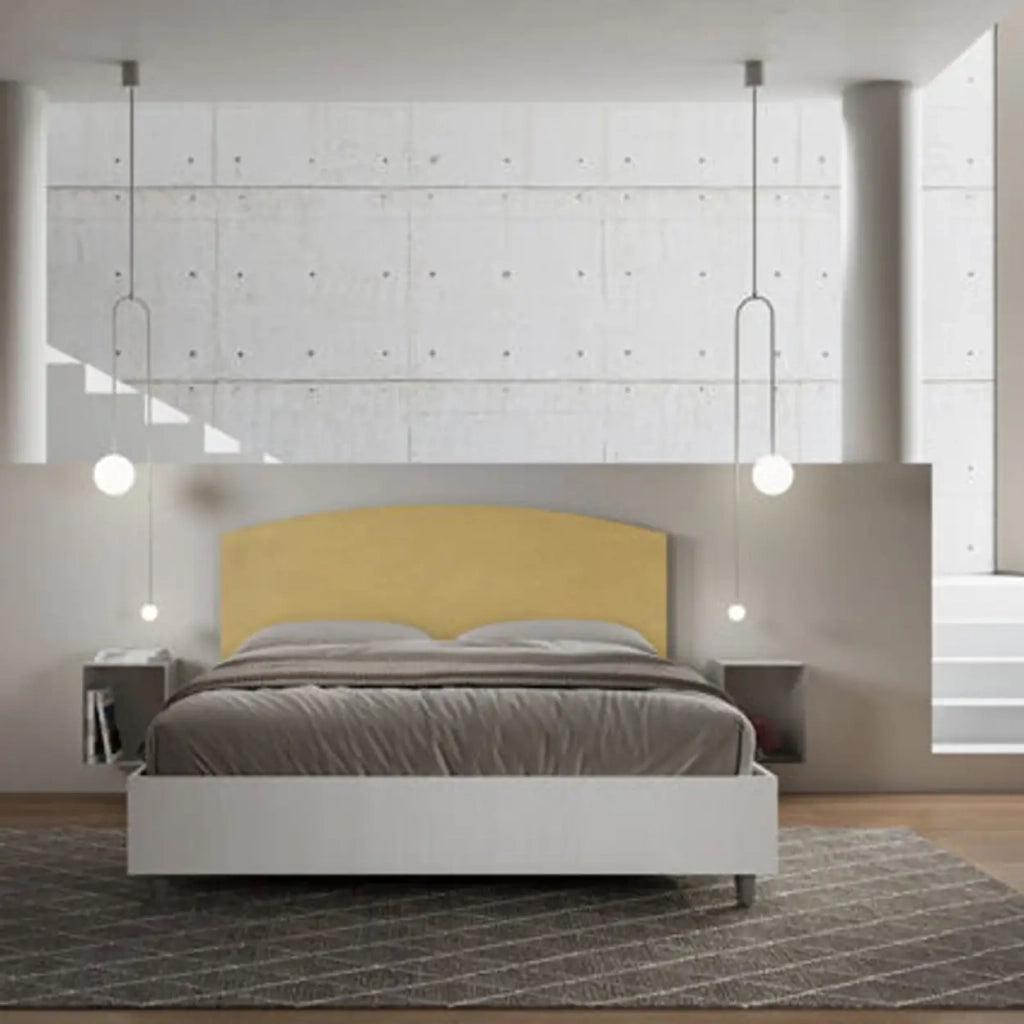 Letto matrimoniale senza rete 160x190 bianco frassino testata microfibra ocra Antilia