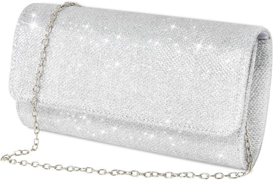 Borsa a catena, borsa da sera con glitter, borsa elegante per regali, borsa a catena, borsa per spalla per matrimoni, feste, uscite, regali di Madre per la mamma (argento)