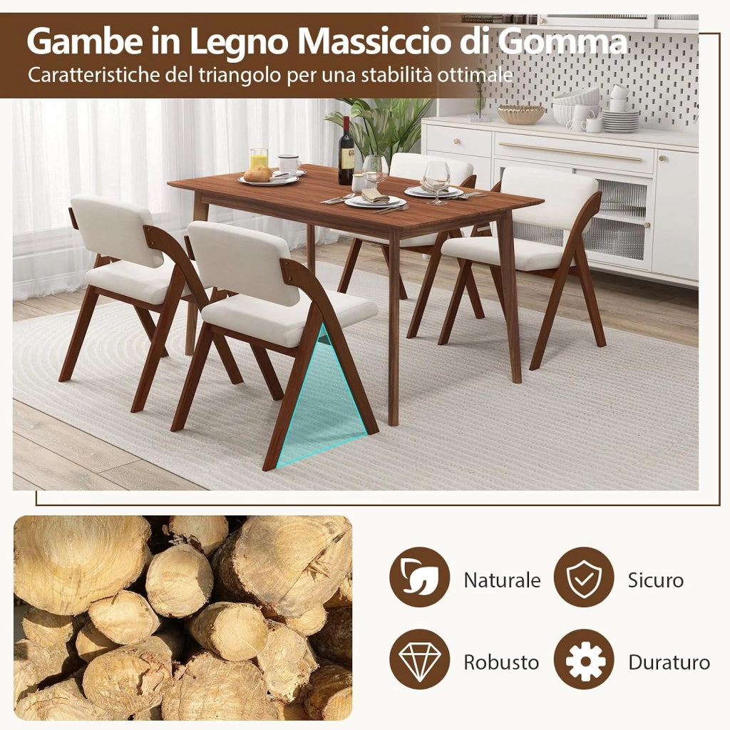 Set 2 Sedie da Pranzo, Sedia da Cucina Pieghevole con Gambe in Legno di Gomma, Sedile e Schienale Imbottiti, Sedia Portatile per Casa Ufficio Matrimonio, Portata 160 kg (Marrone)