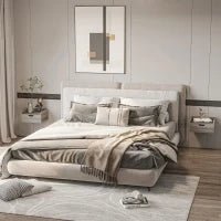 Set Di 2 Comodini Da Parete Comodini Da Notte Sospesi Cassetto Piano Aspetto Legno Dim. 40L x 30l x 19.5A cm- Grigio