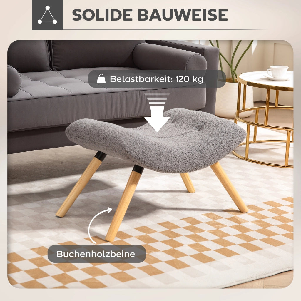 Pouf Moderno Imbottito con Rivestimento Morbido e Gambe in Legno ¨C Zephmum ¨C Grigio Chiaro 40x40x45