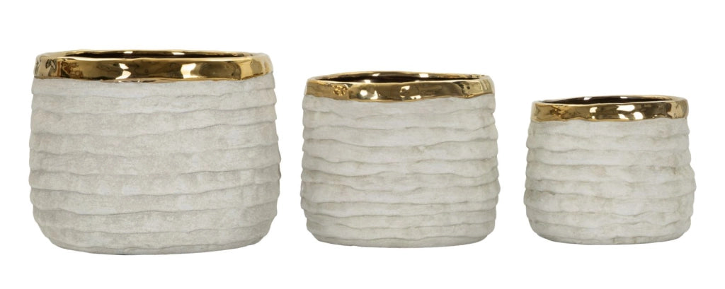 Cachepot Lima Alti Tris Ø23x17,5 cm in Ceramica Grigio e Oro