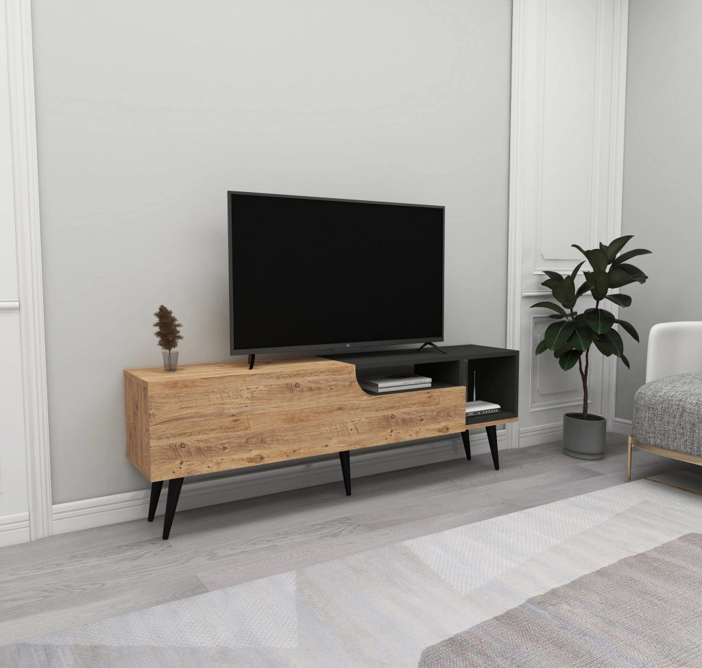 Tinnura, Mobile Porta tv un Ripiano, 150x30x50h cm Marrone Rovere
