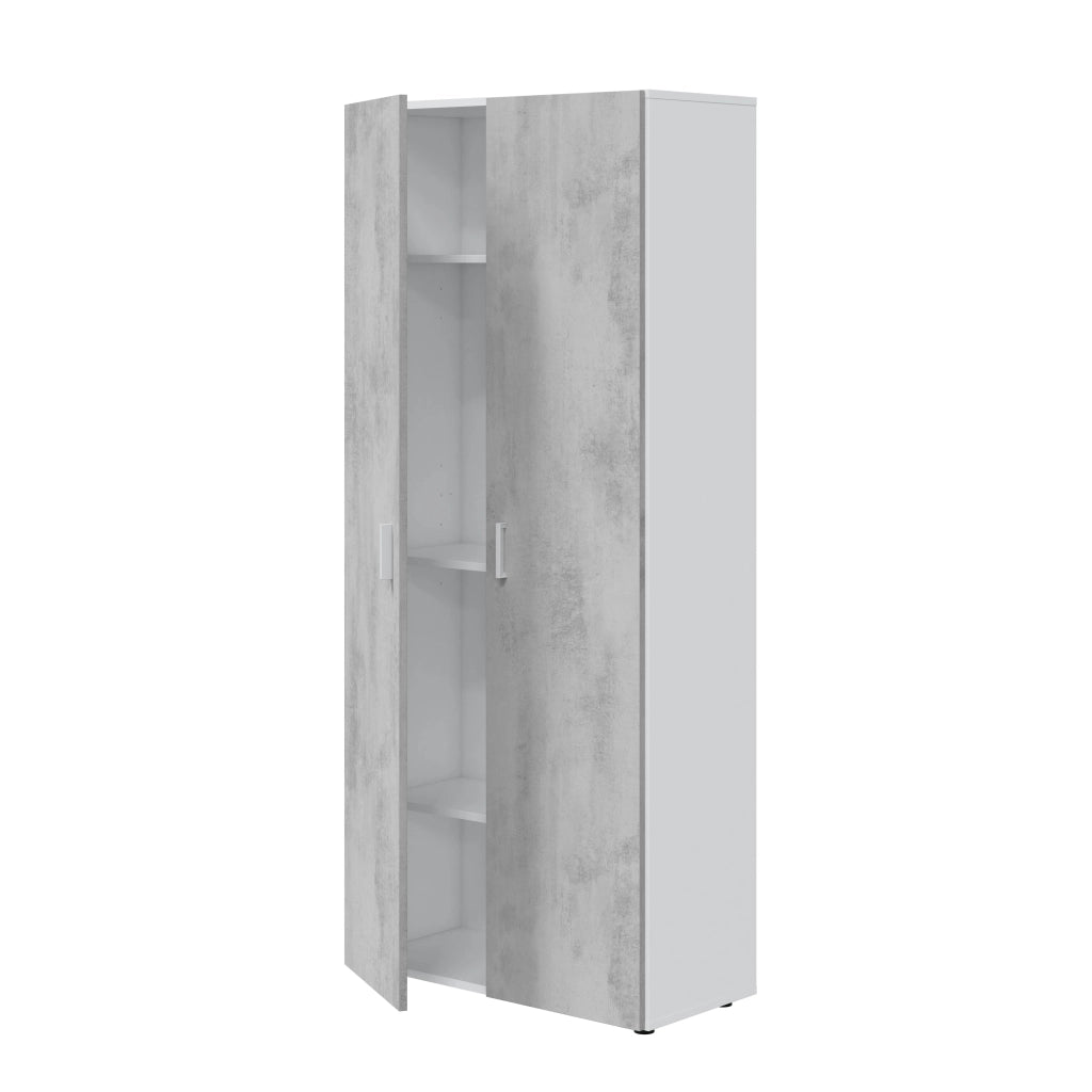Armadio Alto Multiuso Con Doppia Anta E 4 Ripiani Ideale Per Bagno Ingresso Camera Da Letto Garage Ripostiglio Design Moderno Huelva L 80 x 37 x 182 Cm Bianco E Grigio Cemento