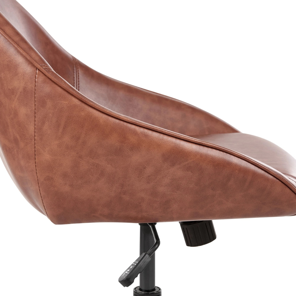 Sedia da ufficio in ecopelle marrone con funzione girevole regolabile con gambe in metallo stile elegante