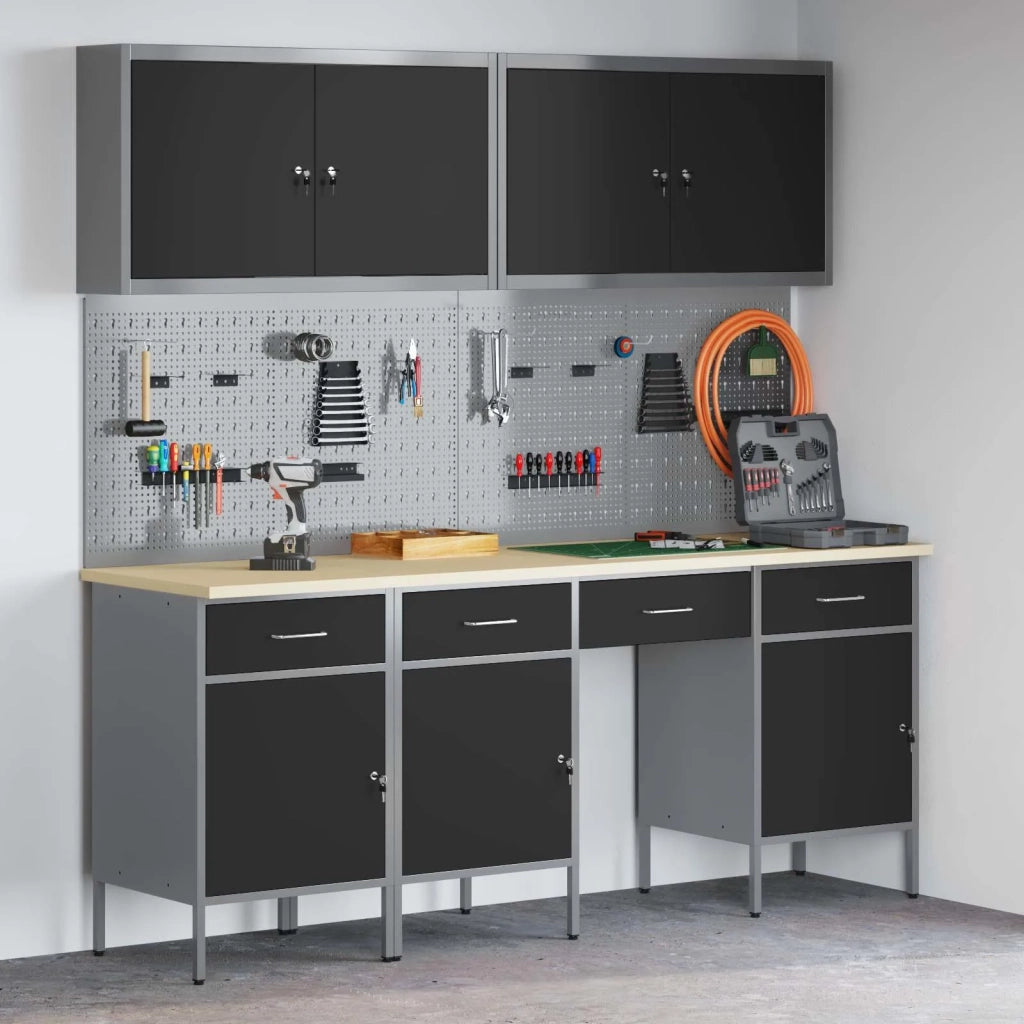 Mobile da lavoro 10 pcs Nero Legno ingegnerizzato e acciaio 3321470