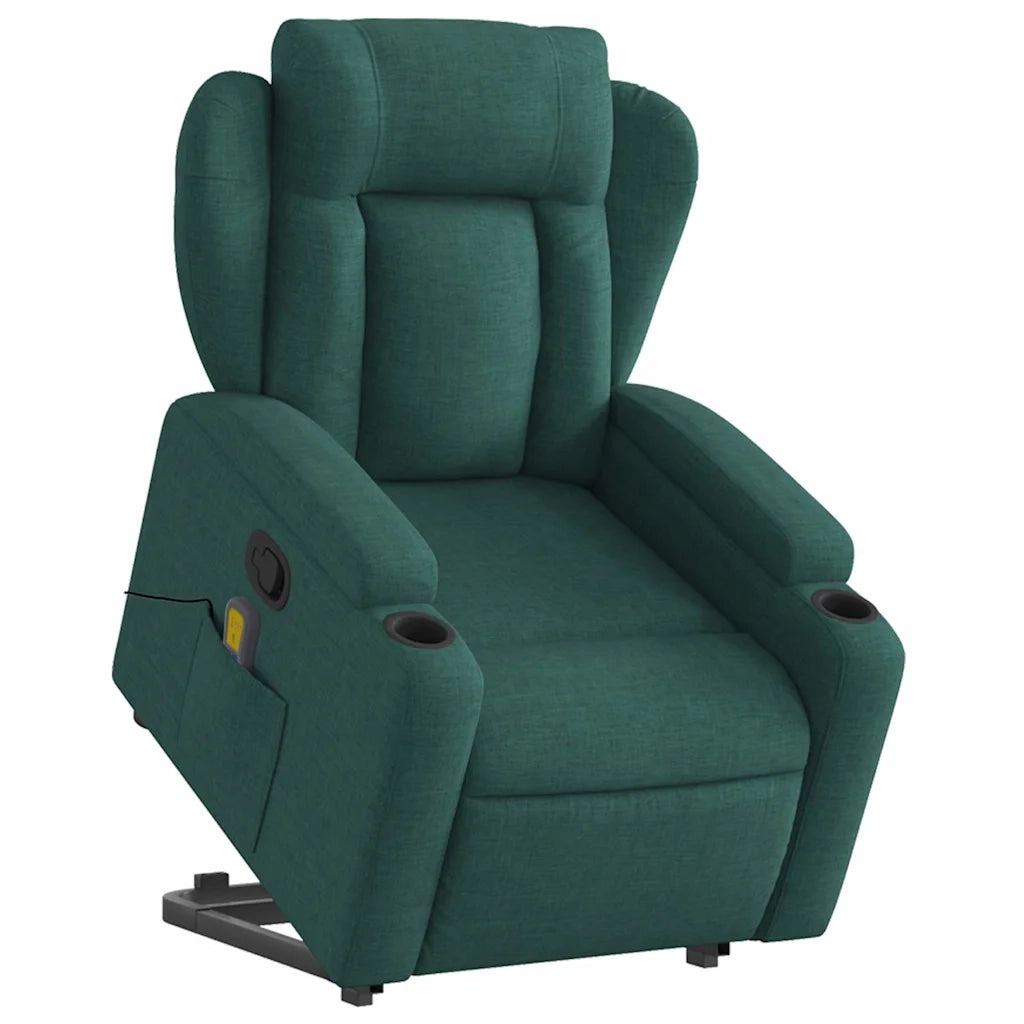 Poltrona Alzapersona Massaggiante Verde Scuro in Tessuto 3204500
