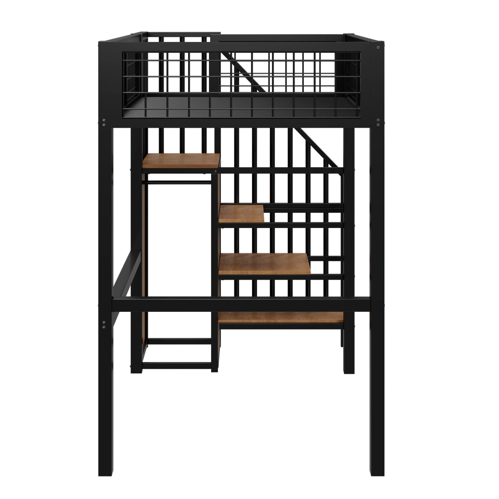 LETTO A CASTELLO 90x200 cm in metallo nero con scala e armadio