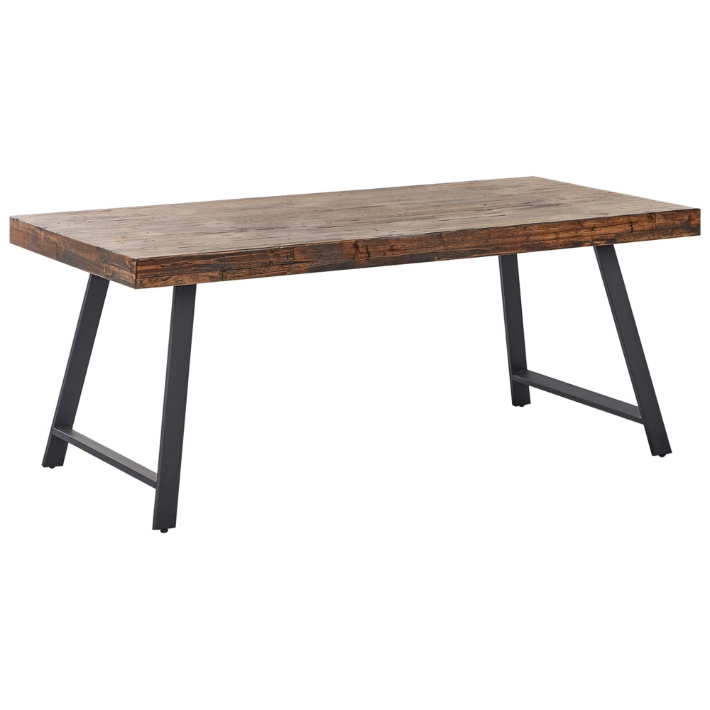 Tavolo da pranzo in legno di pino scuro MDF 180 x 90 cm Gambe stabili in metallo nero Sala da pranzo Soggiorno Stile industriale