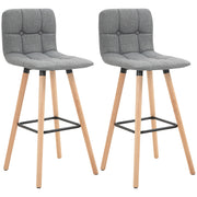 Set 2 Sgabelli da Bar Imbottiti ¨C Xylo ¨C Schienale Alto, Gambe Legno, Grigio, 41,5x47x97,5cm
