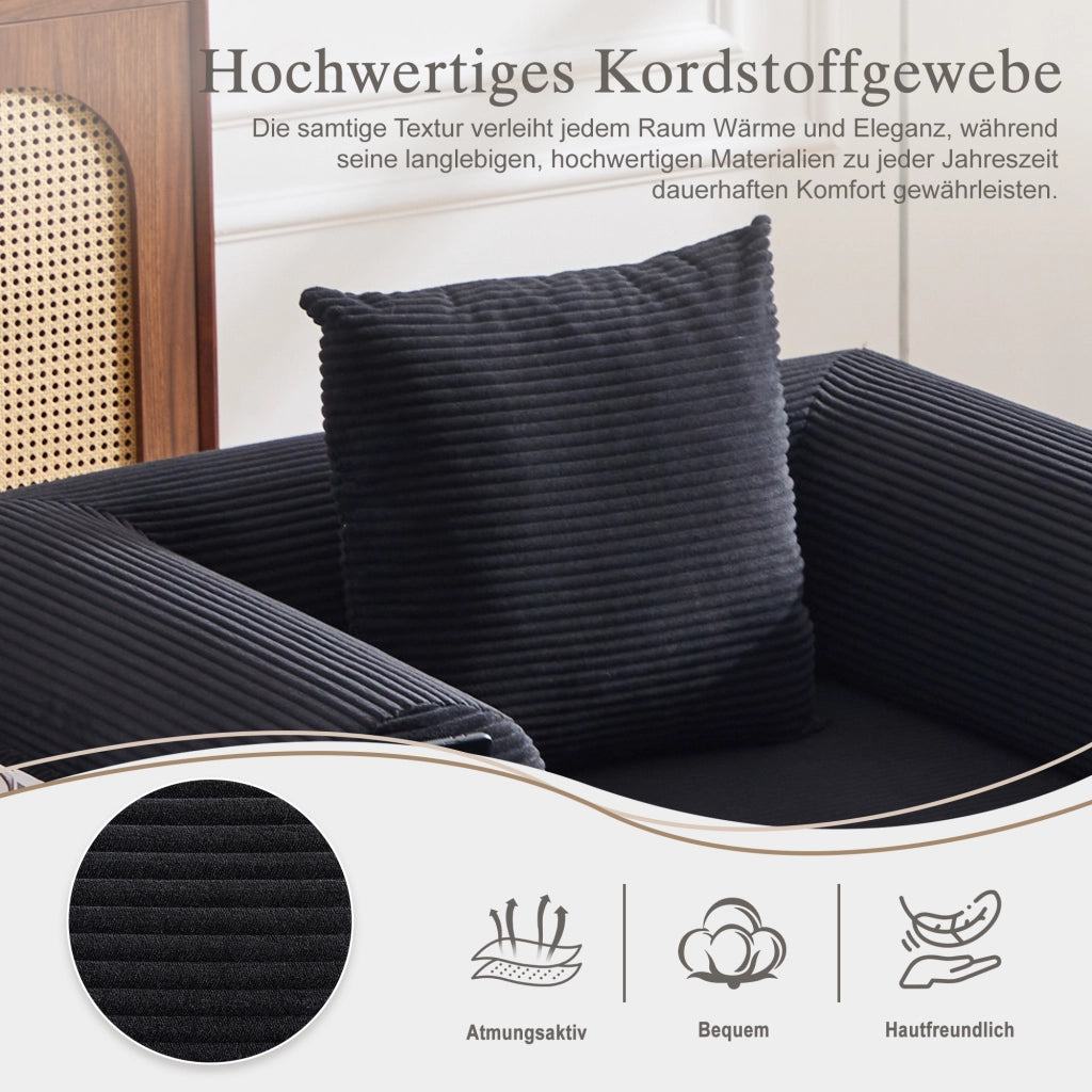 DIVANO Modulare 112x190x67 cm in tessuto a coste Nero con cuscino e pouf