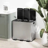 Cestino della Spazzatura con 3 Scomparti da 20L, Coperchi Deodoranti, anti-impronte digitali, Soft-Close, estraibile, Argento