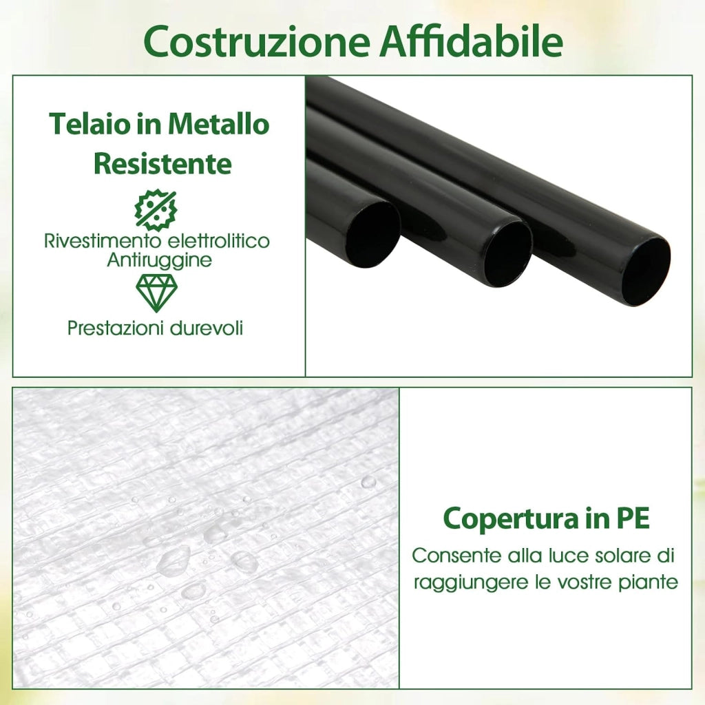 Mini Serra da Esterno ed Interno, Serra da Giardino con 5 Ripiani, Copertura in PE, Porta con Cerniera a Rotolo e Telaio in Metallo Antiruggine, Ideale per Balcone, Patio e Giardino
