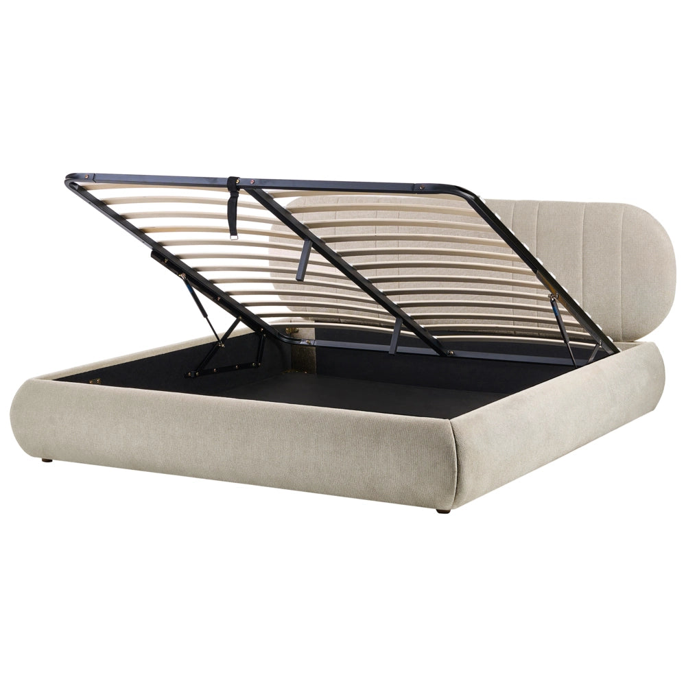 Letto matrimoniale imbottito con struttura a molle a sollevamento trapuntato 180 x 200 tortora e contenitore sollevabile