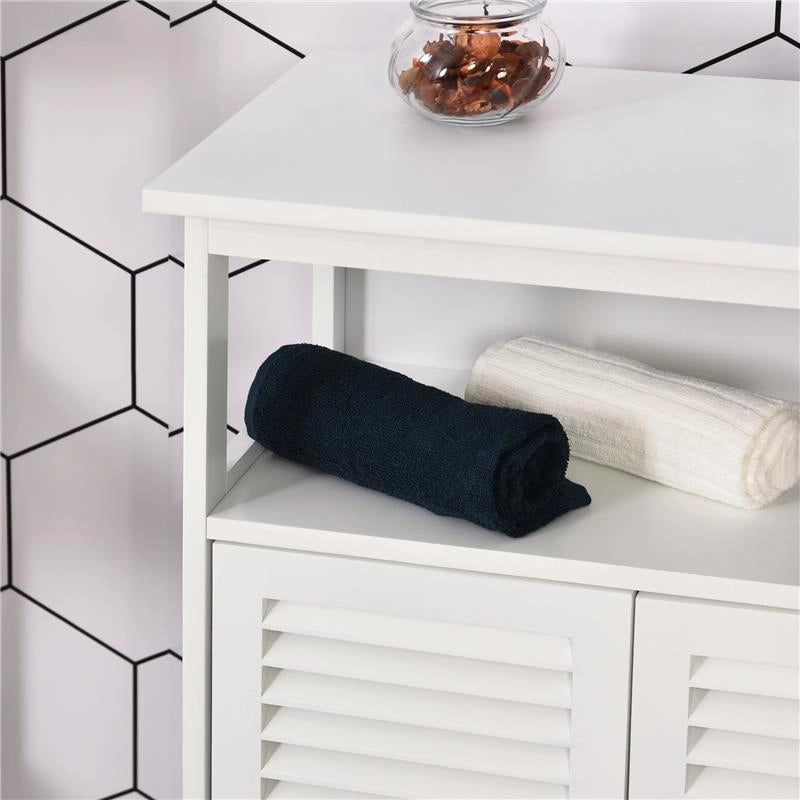 MOBILETTO DA BAGNO IMPERMEABILE CON 2 RIPIANI E ARMADIETTO MDF BIANCO
