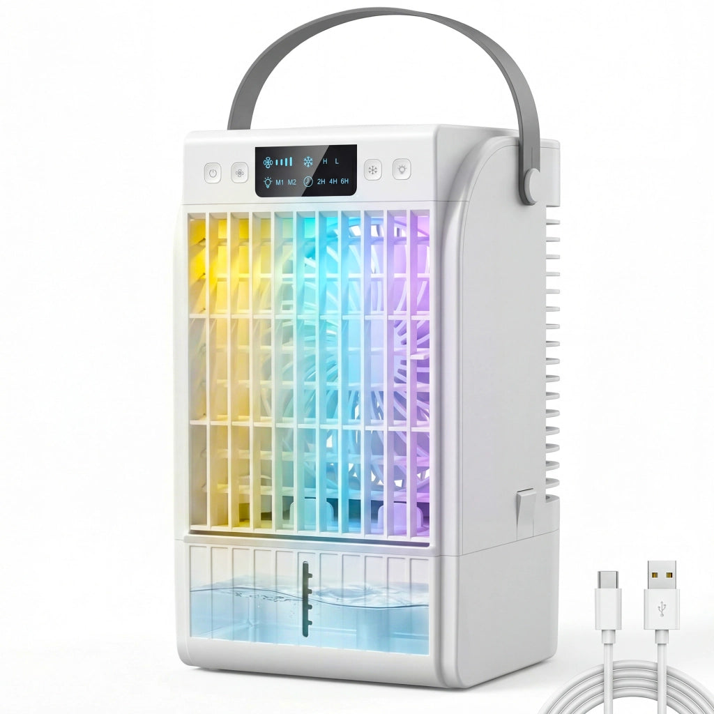 Ventilatore 4 in 1 con Nebulizzatore e Luci LED ¨C Zephmum ¨C Bianco