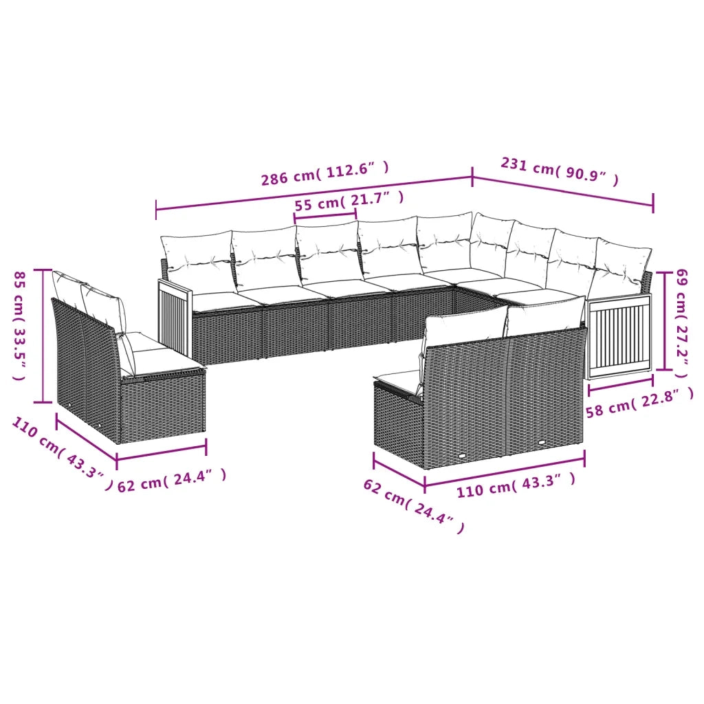 Set Divani da Giardino 12 pz con Cuscini Beige in Polyrattan 3260553